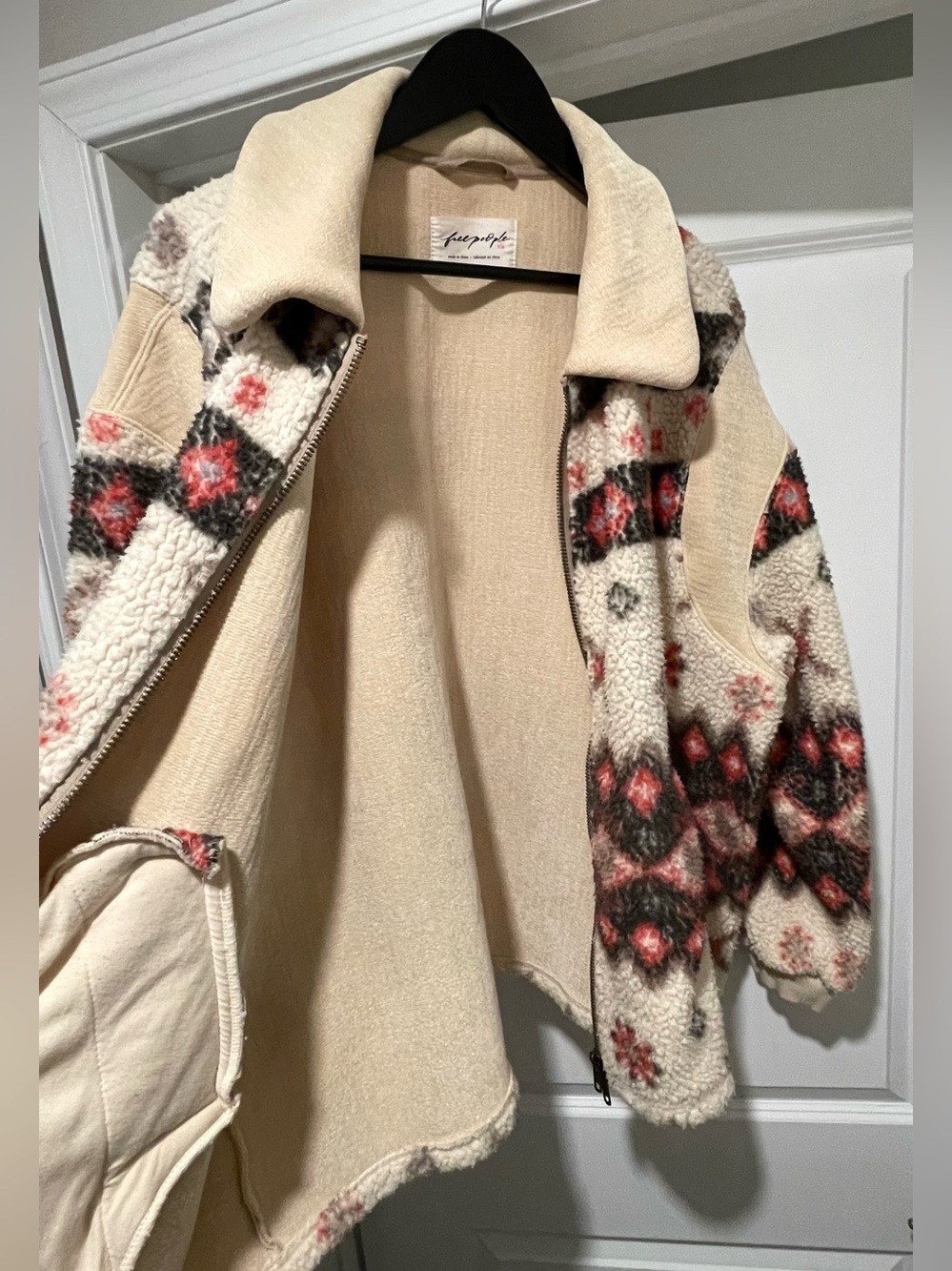Free People Cats Meow Oversized Zip-Up Cardi Jacket Shortbread Combo Small - Picture 7 of 11